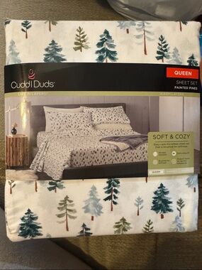 Cuddl Duds Painted Pines Sheet Set in White, Green and Teal